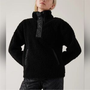 NWT Athleta Cozy Sherpa Snap‎ Pullover in Black Size Medium